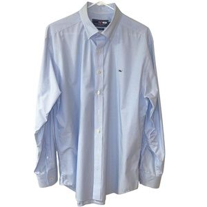 Vineyard Vines, Large (L), Blue Striped Whale Dress Shirt, Oxford, 100% Cotton
